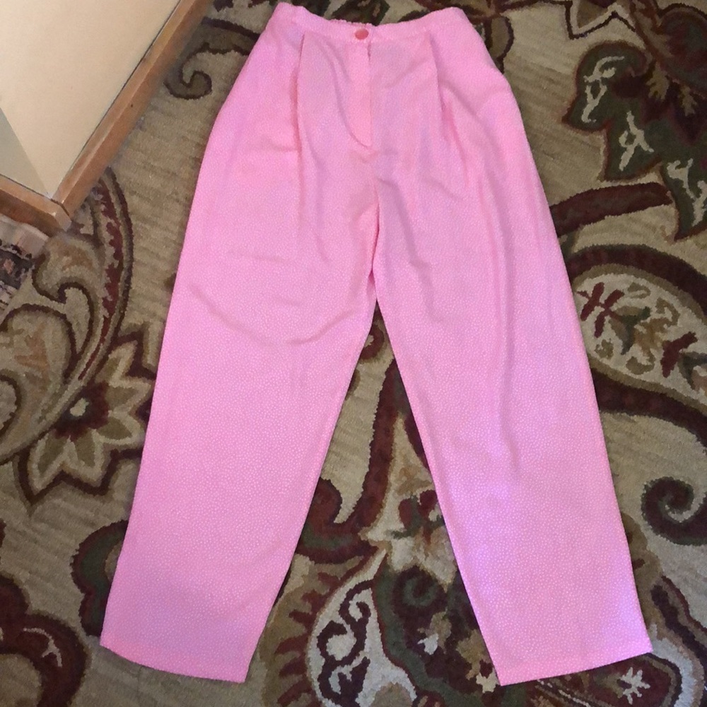 Vtg MICHAEL SIMON Size Medium PolkaDot Pant Pink White BARBIE Feminine USA NEW